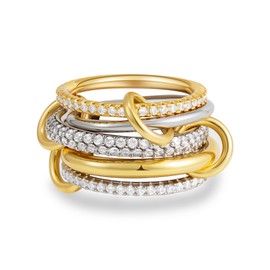 Eaciy Gold Stackable Rings for Women, 14K Gold Plated Cubic Zirconia Rings, Silver Gold Multi Ring Mixed Metals Stackable Ring Set for Women Non Tarnish, 9, Copper, No Gemstone