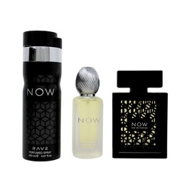 Lattafa Rave Now for Men 3 Piece Set (3.4 Oz Eau de Parfum Spray + 1.7 Oz Hair Mist + 6.7 Oz Deodorant Spray)