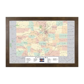 Push Pin Travel Maps Colorado with Rustic Brown Frame and Pins - 27.5 inches x 39.5 inches