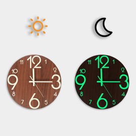 readygohigh Wall Clock, Wooden Wall Clock, Wooden Point, Natural Wood, Luminous, Continuous Second Hand, Silent, Wall Clock, Interior Clock, Miscellaneous Goods, Capital Letters, Noiseless, Room Decoration, Gift, Diameter Approx. 11.8 inches (30 cm)