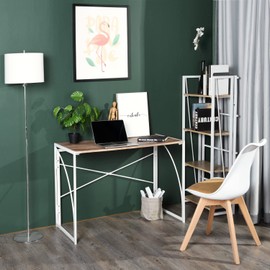 Homy Casa 39.4 Inch Foldable Laptop Desk, Space-Saving Computer Table with No Assembly Required, Sturdy Metal Frame, Minimalist Design for Home Office, Study, or Small Spaces, Oak & White