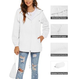 Avoogue Womens Lightweight Hooded Waterproof Active Outdoor Rain Jacket White M