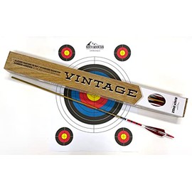 Black Eagle Arrows Vintage Crested Feather Arrows - Red, White, and Black - with 4 inch Feathers - .005 Straightness, 350 Spine - 6 Pack - with Target