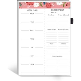 Weekly Meal Planner and Grocery List Magnetic Notepad. 10" x 7" Meal Planning Pad with Tear Off Shopping List. Family Dinner Menu & Meal Prep Plan. 52 Sheets