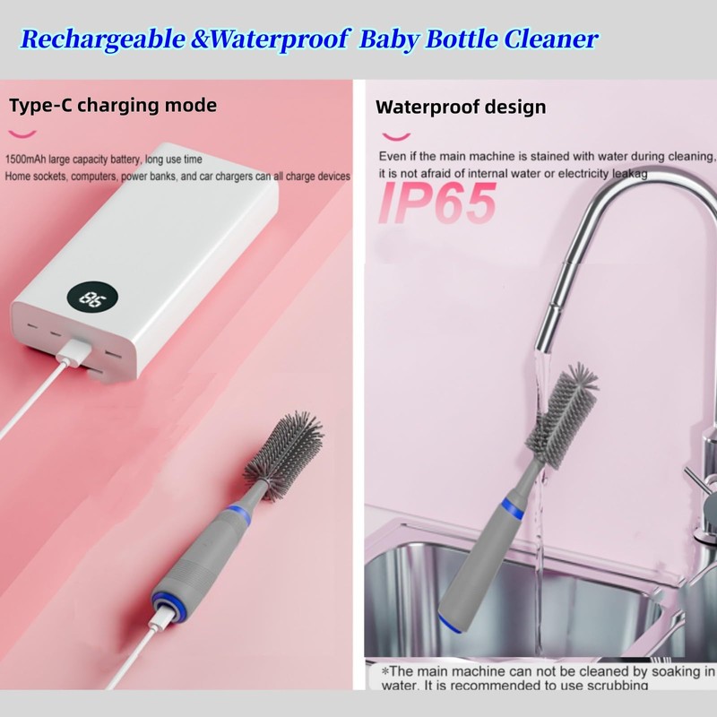 Electric Baby Bottle Cleaner with Drying Rack, Silicone Bottle Brush