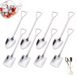Stainless steel spade spoon, shovel-shaped creative shovel net red spoon, watermelon spoon milk tea coffee sugar spoon ice cream dessert spoon (8pcs)