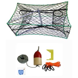 KUFA Galvanized Foldable Crab Tra & Accessory Kit (100' Lead CoreRope, Clipper,Harness,Bait Case & 11" Red/White Float) S33+CAQ1