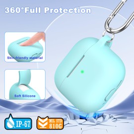 MHYALUDO for AirPods 4th Generation Case Cover 2024, Military Grade Soft Silicone Shock-Absorbing for AirPods 4 Case with Keychain & Cleaning kit, Turquoise