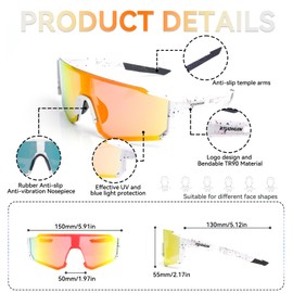 RTUOHUIN Fast Glasses, Cycling Glasses Sunglasses for Men and Women, UV400 Protection, Sports Glasses, TR90 Flexible Frame for MTB, Road Bike, Bicycle, Skiing, Running, Rave - White Orange