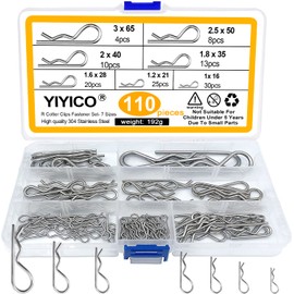 Split Pin Assortment Spring Pins Stainless Steel Spring Cotter Pins 110 Pieces Safety Cotter Pins R Clips 7 Different Sizes for Safety Locking and Quick Tightening