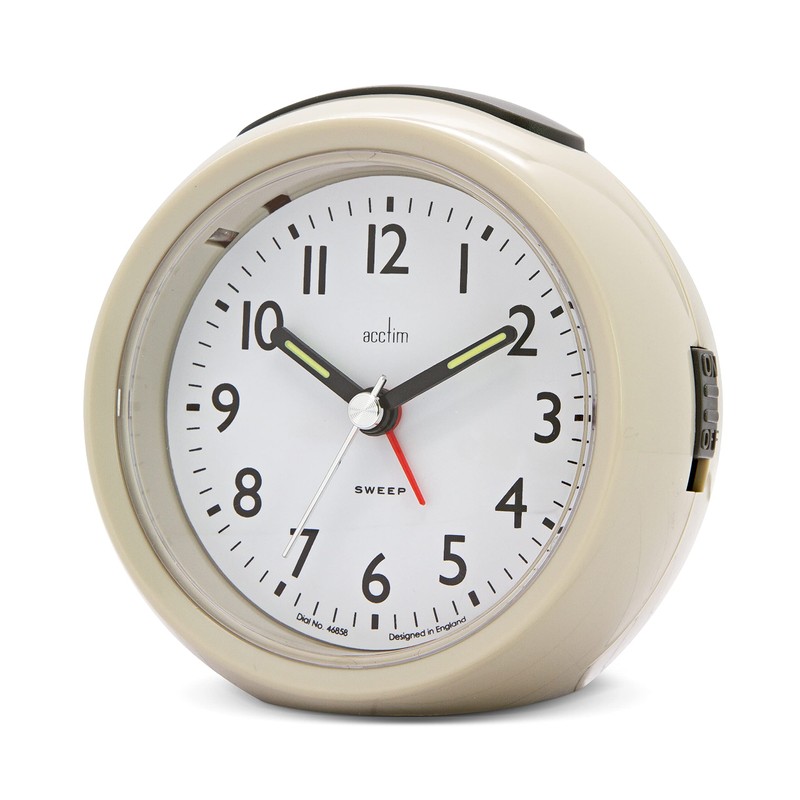 Acctim Grace Non-Ticking Sweep Analogue Bedroom Alarm Clock Earl Grey