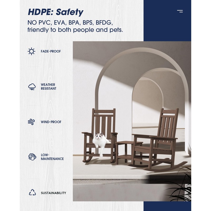 KINGYES Outdoor Patio Rocking Chair, Brown