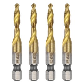 sourcing map 4pcs Combination Drill and Tap Bits Metric M5 x 0.8 Thread 1/4" Hex Shank Titanium Coated Threading Screw Taps 4341 High Speed Steel Machine Drilling Tapping Tool Kit