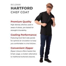 Chef Works Men's Hartford Chef Coat, Black, 3X-Large