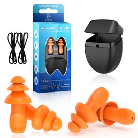 Swimming Ear Plugs, 2 Pairs Waterproof Reusable Noise Reduction Ear Plugs with Removable Cord for Swimming, Shower, Surfing, Pool,?Work, Sleep, Study and Other Loud Events