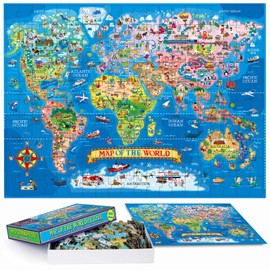 Educational & Learning World Map Jigsaw Puzzle, Geography Puzzle with Continents & Countries - learn world map Jigsaw for Kids Age 7+, Fun Activity for the for Children (World Map)