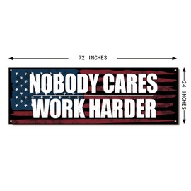 UCNMWBJ Nobody Cares Work Harder Motivational Gym Flag Banner 72x24" with 4 Bass Grommets for Home Gym, Garage