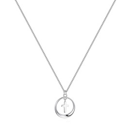 YixNahz Dainty 925 Sterling Silver Cross Necklace for Women, Trendy Womens Cross Necklace for Men Simple Silver Pendant Link Chains for Teenager Birthday Jewelry Gifts (Silver - Simple Circle Cross)
