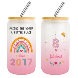 8 Year Old Girl Gift 8th Birthday Gifts for Girls 2025,Happy 8th Birthday Cups With Lids and Straws Gift Ideas,Fashion Gifts for Her,Thoughtful Presents for 8 Year Old Daughter,Niece,Sister
