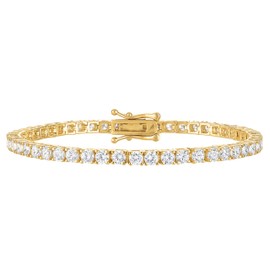 KISPER 24K White Gold Plated Tennis Bracelets for Women, 3mm, 4mm Cubic Zirconia Simulated Diamond Classic Tennis Bracelet, Sizes 6.5-7.5 Inch (3mm, Yellow Gold, 7.5 inches)