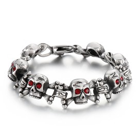 Klapgo Ghost Head Skull Bracelet for Men with Red Eyes and Cross