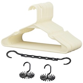 VECELO 25 Pack Plastic Hangers-Clothes Hangers Set with Shoulder Grooves for Closet Space Saving-Heavy Duty Coat Hanger,Beige