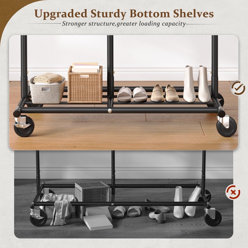 Raybee Heavy Duty Clothes Rack, Adjustable Clothing Rack with Wheels,