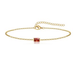 MJust Adjustable Gold Birthstone Bracelets, January Baguette Dainty Birthstone Link Bracelets for Women Mom Father Sister