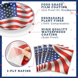 SiliFine 100 Pcs 4th of July Paper Plates Napkins Cups Set, Disposable American Flag 250th Party Supplies for 25 Guests, Red White Blue Patriotic Tableware for Independence Day(Metallic)