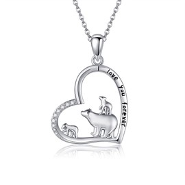 URONE Mama Bear Necklace 925 Sterling Silver Polar Bear Necklace for Women Mama Bear Jewellery Gifts for Women Mum