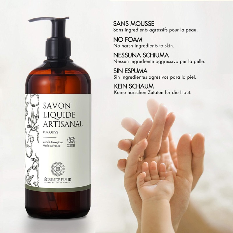ÉCRIN DE FLEUR Organic liquid soap almond, minimal ingredients and