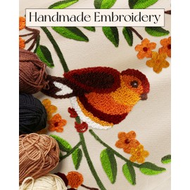 Miss Adola Aesthetic Embroidery Tote Bag for Women - Reusable Canvas Cloth Shoulder Bag with Cute 3d Bird Plants Embroidered Designer Shopping Bag for Grocery, Work, Book, Vacation