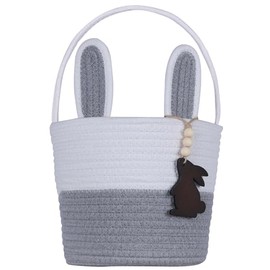 Cesta de Pascua vacía de Pascua, cestas esenciales de Pascua para niños y niñas con etiqueta de conejo, cesta de huevos para comer, cesta de regalos para niños pequeños, adolescentes, bebés, primera