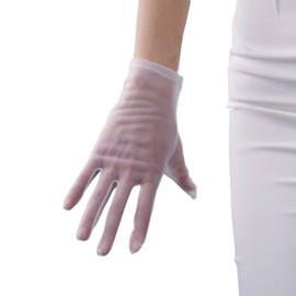 DooWay White Tulle Gloves Lace Semi Sheer Nylon Wrist Long Short TECH Touchscreen Sensitive Dressy Evening Gloves