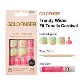 GoldFinger Trendy Press On Fake Toenail Kit Wider Fit, Fantasy Abstract Print & High Pigment Pink Color, Ready to Wear Gel & Manicure Stick, Mini Glue included, Long-Lasting Convenient & Easy to Apply