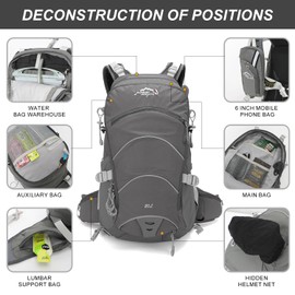 IX INOXTO Hydration Pack,20L Hydration Backpack, Hiking Internal Frame Backpacks with 2L Hydration Water Bladder and Rain Cover, for Cycling,Camping, Hunting,Ski, Snow for Men, Women (grey)