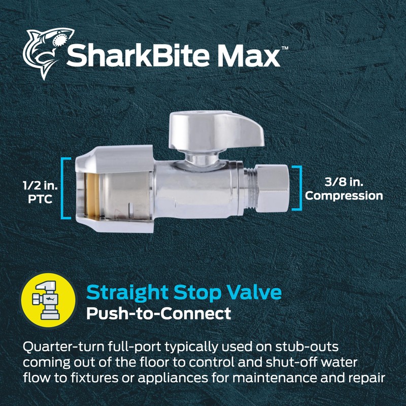 SharkBite Max 1/2 x 3/8 Inch Compression Straight Stop Valve,