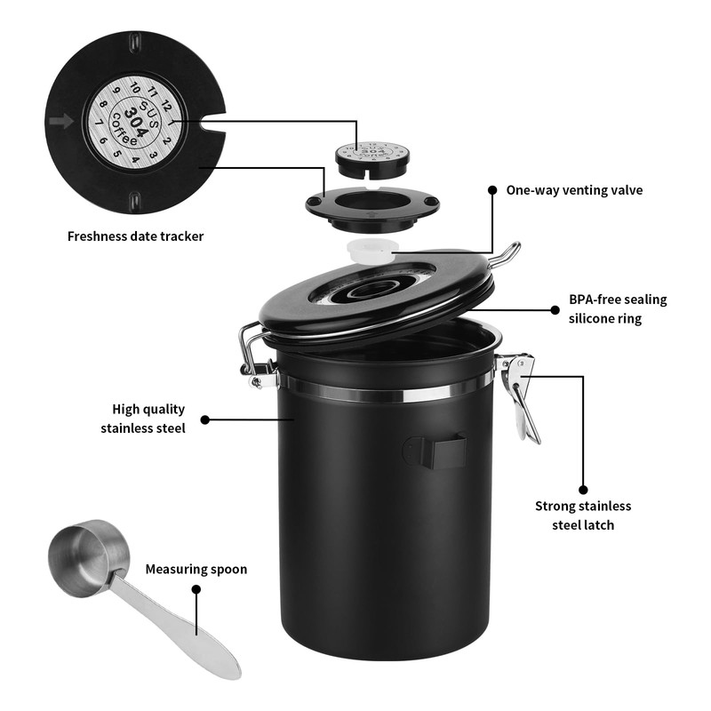 Ohtomber Coffee Canister Storage Container - 22OZ Stainless Steel Airtight