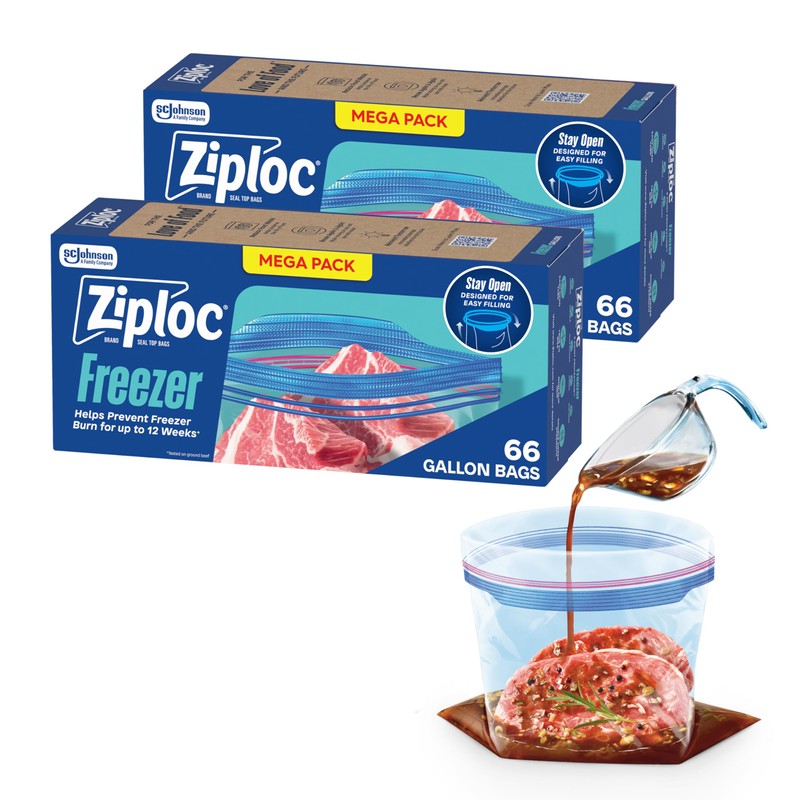 Ziploc Gallon Food Storage Freezer Bags, Stay Open Design, Easy