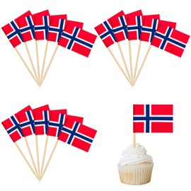 100Pcs Norway Toothpicks Flag,Toothpicks Cocktail Picks for European championship Party Decoration,Mini Norway Flags Toothpicks Sandwich Food Picks CupCake Toppers for Olympics 2024 Decorations