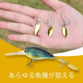 Goture Triple Hook with Blade, No. 4, 10-Piece Set, Spin Tail, Round, High Carbon Steel Fishing Hook, Metal Jig, Sea Bass, Bass, Blue Fish, Flounder, Vibration, Blade Tune, Blade Hook