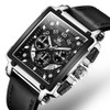 Large Face Square Watches for Men Silver Bezel Chronograph Watches