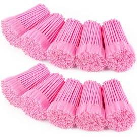 Tbestmax 1000 Varitas de Mascara Desechables Cepillos de Pestañas Spoolies para La Extensión de Las Pestañas Del Ojo de La Ceja Rosa
