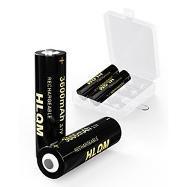 HLQM Universal 4 Pack 18650 Rechargeable Battery Set, 3600mAh 3.7V Button Top Battery with Storage Holder Case for Doorbells, Flashlights, Headlamps, Cameras, Toys, and Remote Controls