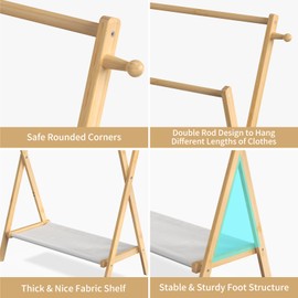 Kids Clothing Rack, Small Clothes Rack for Toddler Pets, Kids Dress Up Rack with Storage Shelf & Double Rods, Foldable Kids Clothes Rack for Nursery Child's Room (Regular Size)