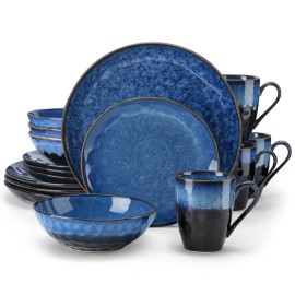 vancasso STARRY Dinnerware Set Stoneware Plate Bowl Set Tableware Service for 4 - Blue