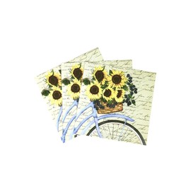 40Pcs Spring Flowers on Bike Paper Napkins Sunflower Paper Napkins,Flower Party Supplies Birthday Decorations,Watercolor Floral Cocktail Dinner Napkin for Wedding 5"