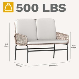 DWVO Outdoor Loveseat, All Weather Wicker Patio Sofa with Soft Cushions & High Back, Porch Furniture for Backyard, Balcony and Deck, Beige