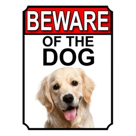 SHAWPRINT BEWARE OF THE DOG METAL GATE SIGN GOLDEN RETRIEVER 200MM X 150MM (1137H1)