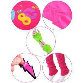 Blulu 80s Costume Accessories Outfit Set for Women T-shirt Tutu Skirt Leg Warmers Headband Earring Necklace Fishnet Gloves(L)